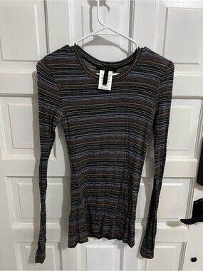 BCBGMaxAzria Brown and Gray Striped Knit Top